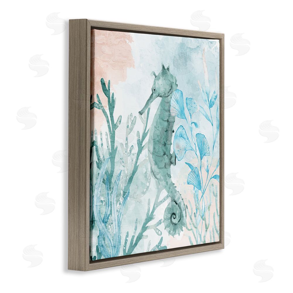 Kim Allen Seahorse Sea Swim Brown Floating Frame Canvas Wall Art Print
