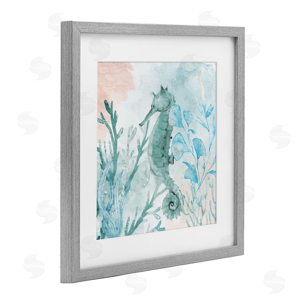 Kim Allen Seahorse Sea Swim Gray Framed Print Under Glass Wall Art
