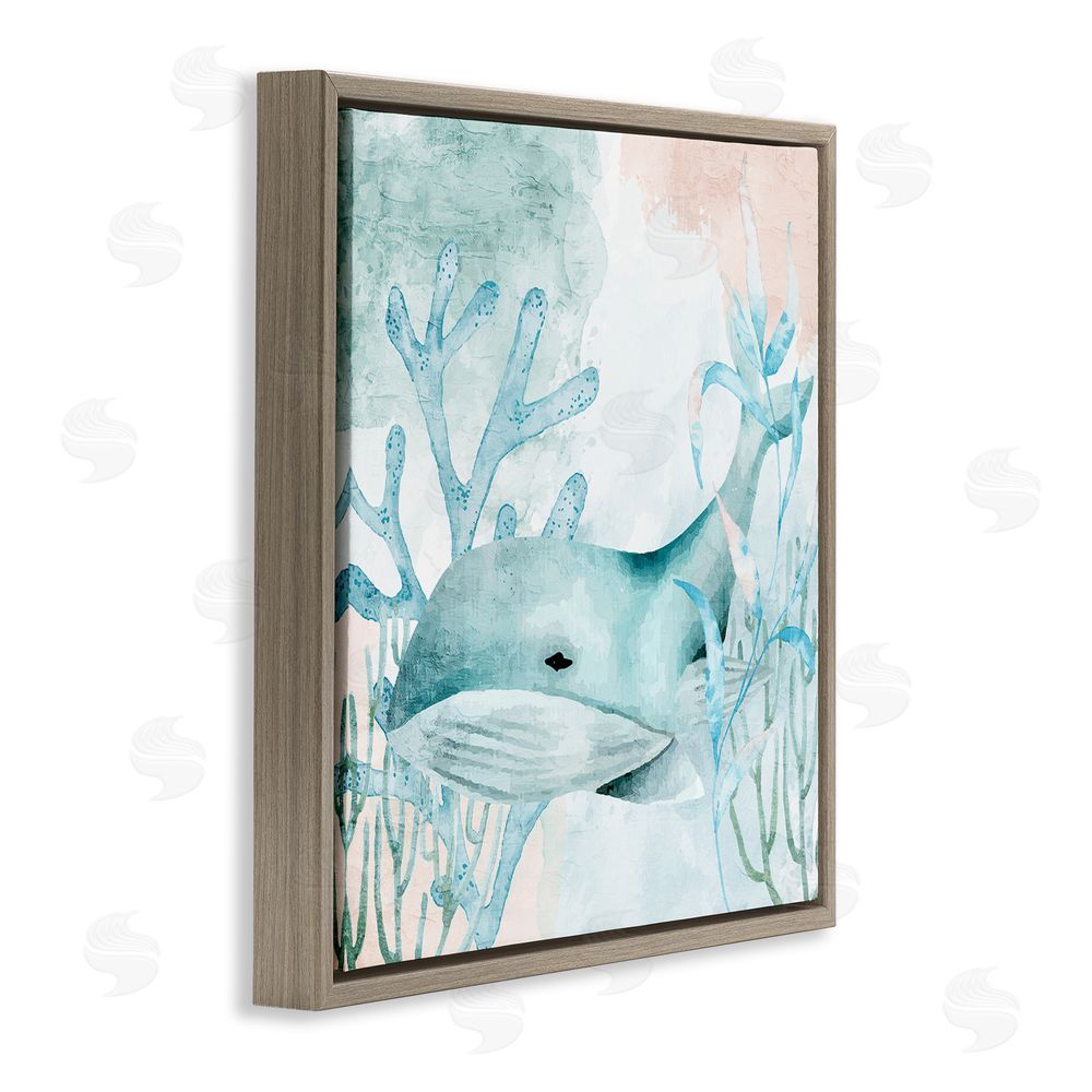 Kim Allen Whale Sea Swim Brown Floating Frame Canvas Wall Art Print