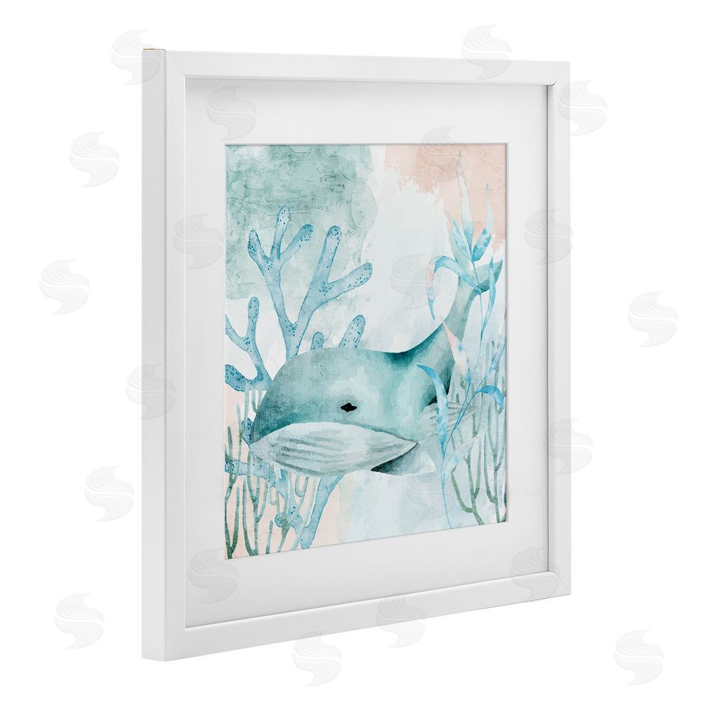 Kim Allen Whale Sea Swim White Framed Print Under Glass Wall Art