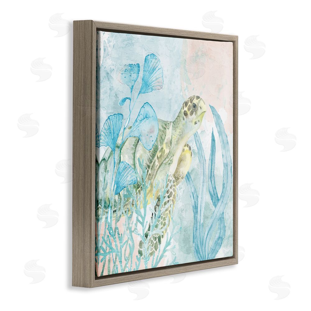 Kim Allen Sea Swim Turtle Brown Floating Frame Canvas Wall Art Print