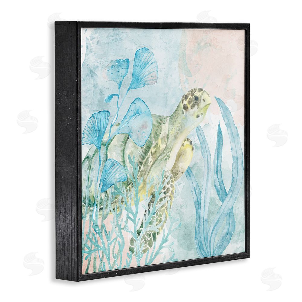 Kim Allen Sea Swim Turtle Black Framed Giclee Wall Art Print