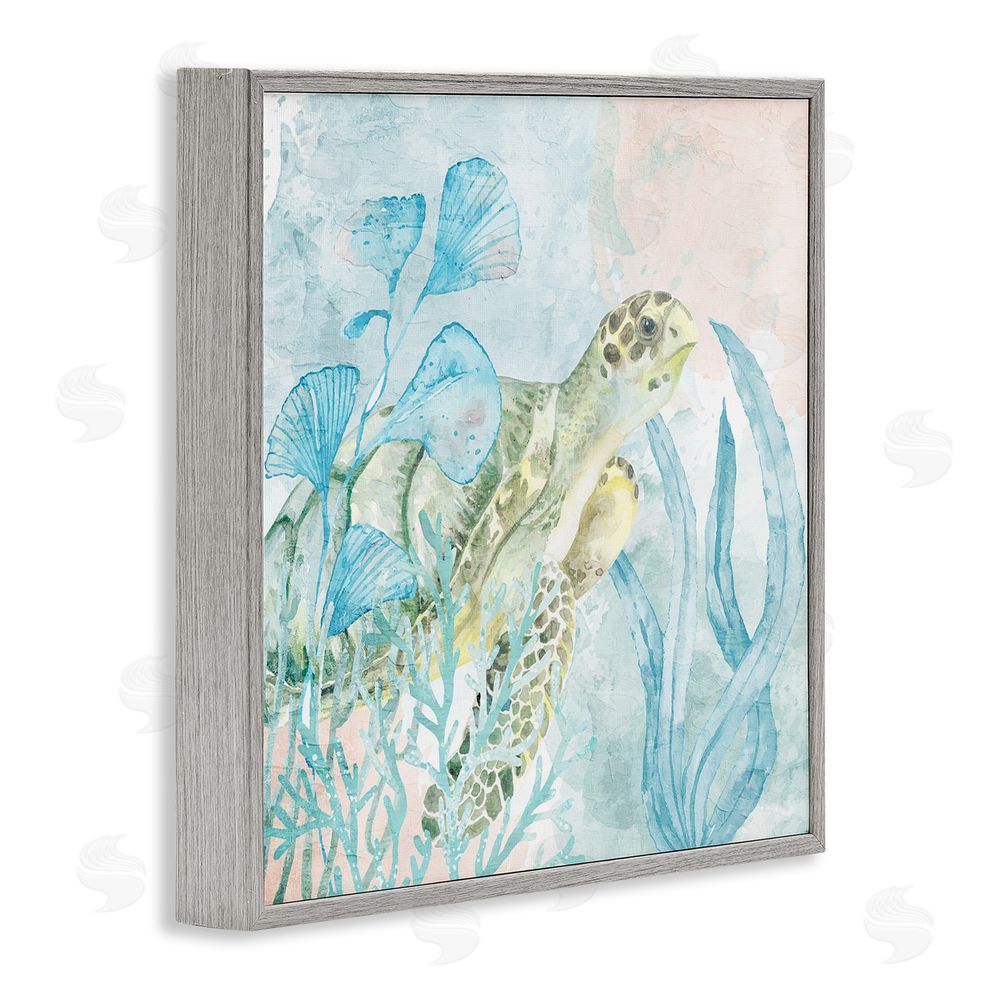 Kim Allen Sea Swim Turtle Gray Framed Giclee Wall Art Print