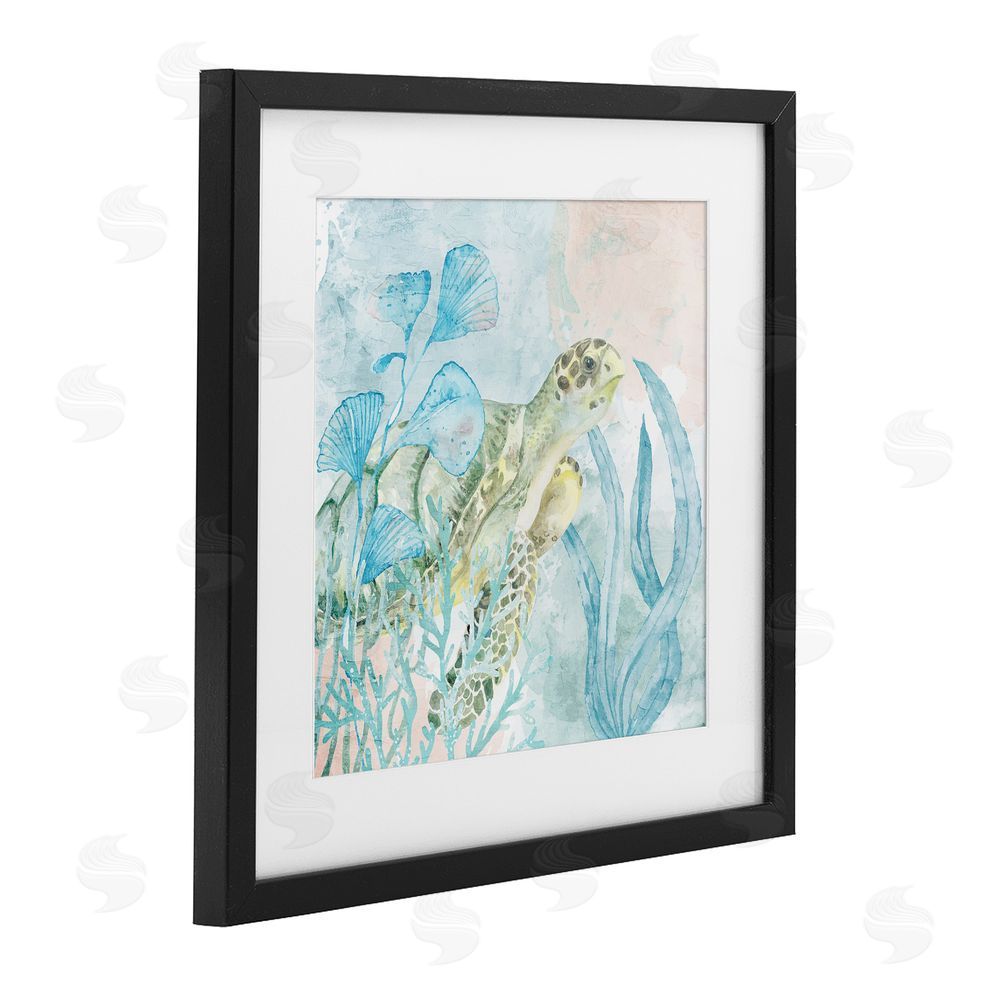 Kim Allen Sea Swim Turtle Black Framed Print Under Glass Wall Art