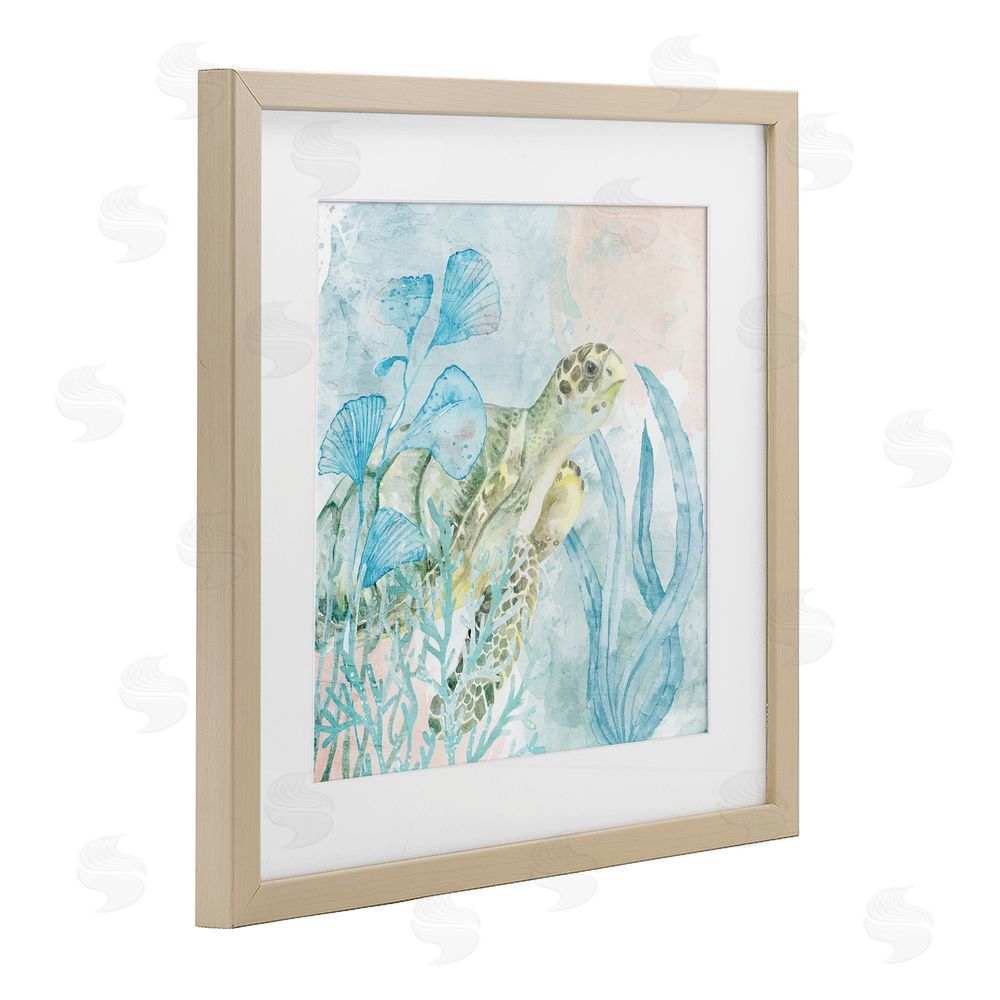 Kim Allen Sea Swim Turtle Brown Framed Print Under Glass Wall Art