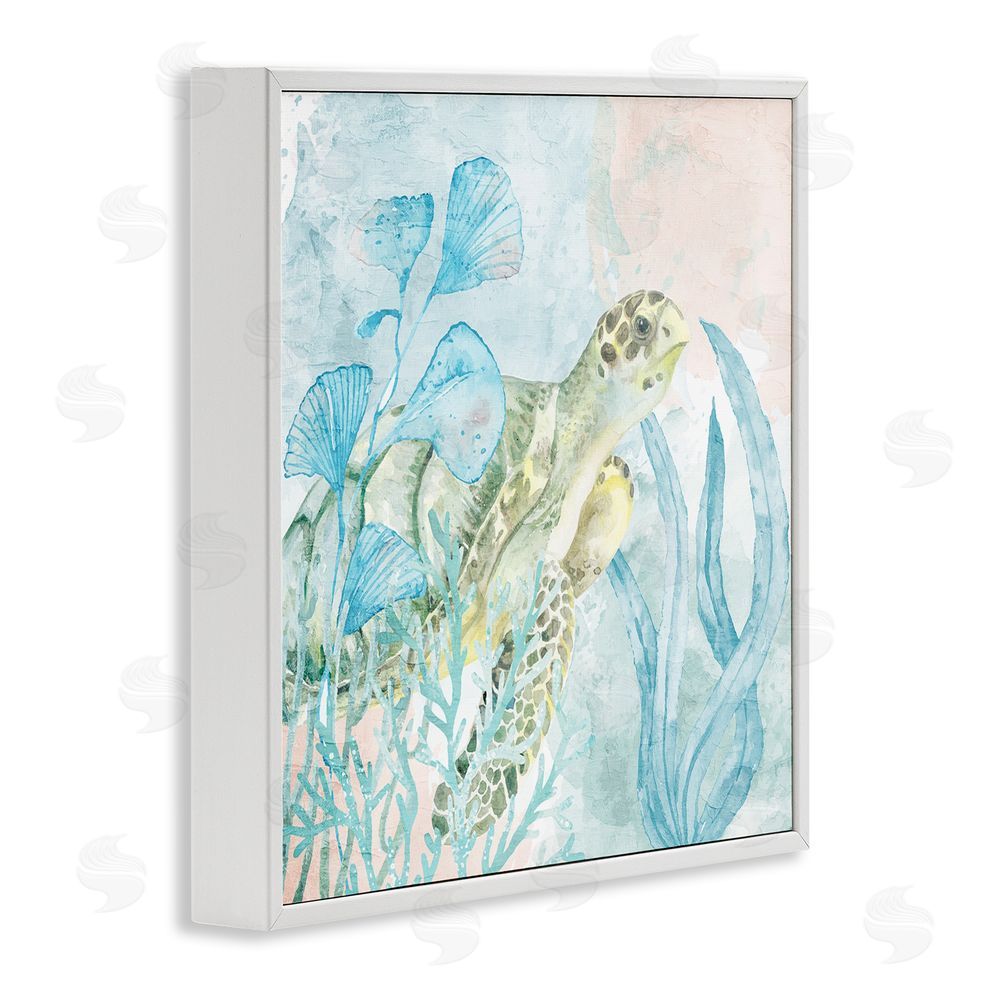 Kim Allen Sea Swim Turtle White Framed Giclee Wall Art Print