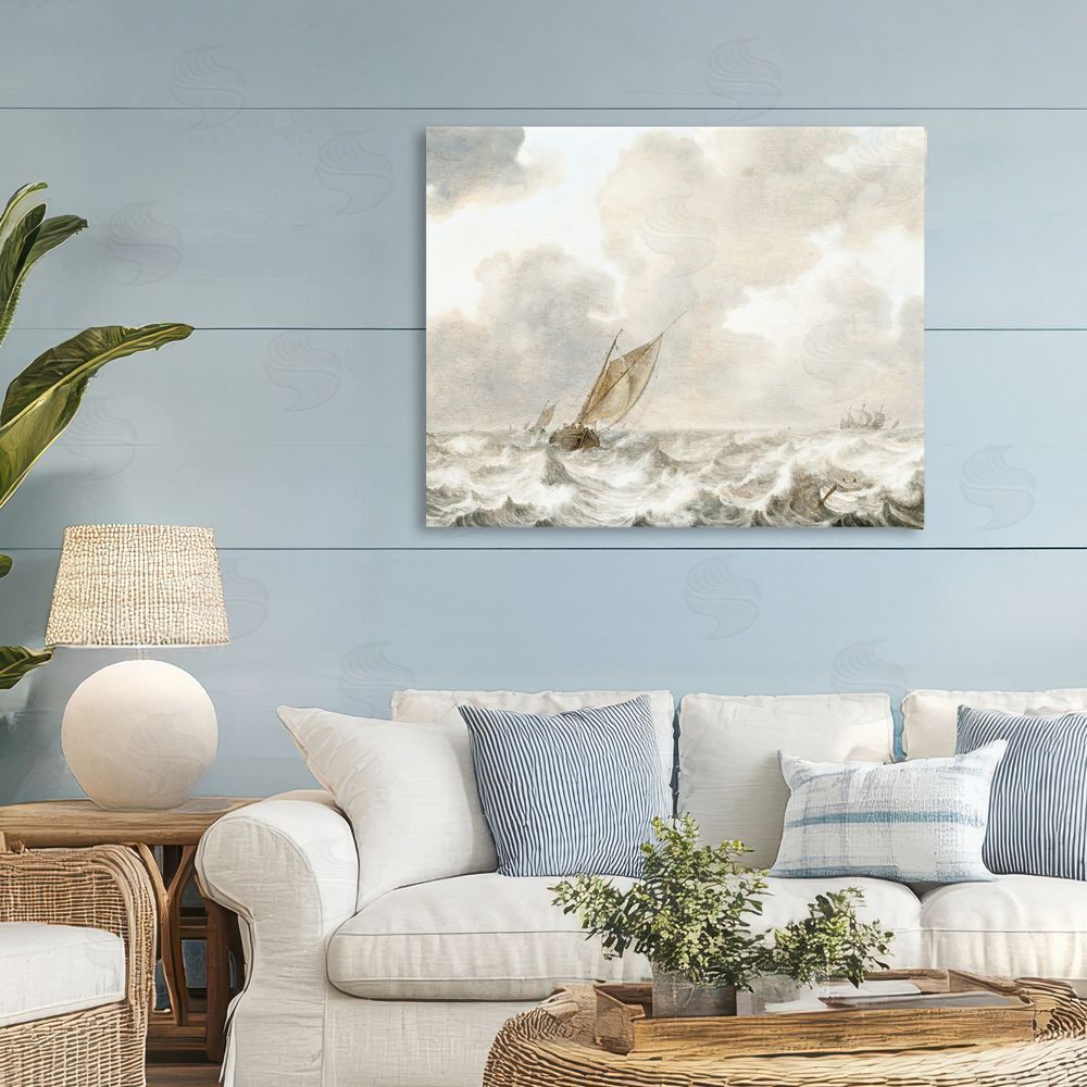 Leah Straatsma Vintage Stormy Seas Stretched Canvas Wall Art in Room