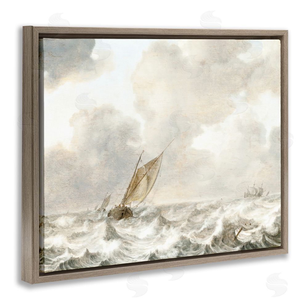 Leah Straatsma Vintage Stormy Seas Brown Floating Frame Canvas Wall Art Print