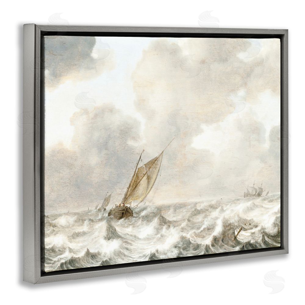 Leah Straatsma Vintage Stormy Seas Gray Floating Frame Canvas Wall Art Print