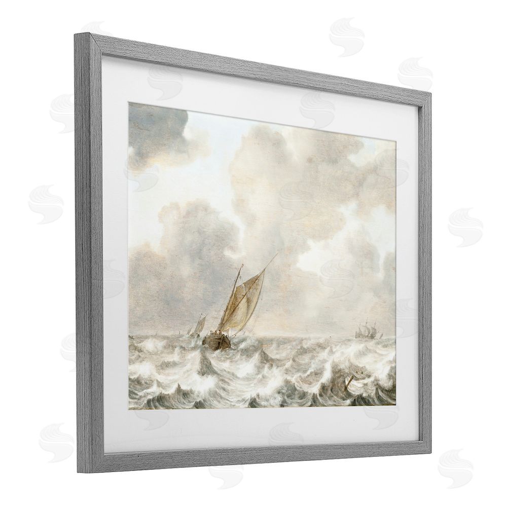 Leah Straatsma Vintage Stormy Seas Gray Framed Print Under Glass Wall Art