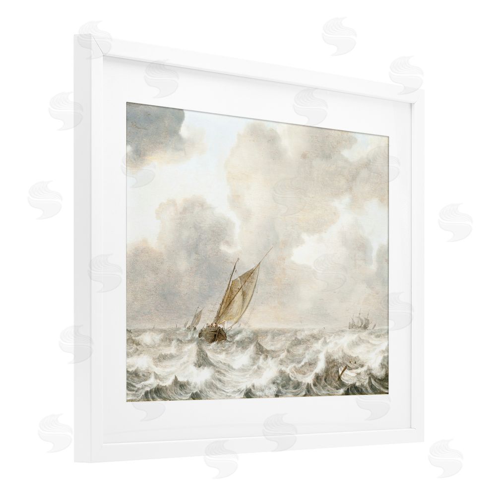 Leah Straatsma Vintage Stormy Seas White Framed Print Under Glass Wall Art