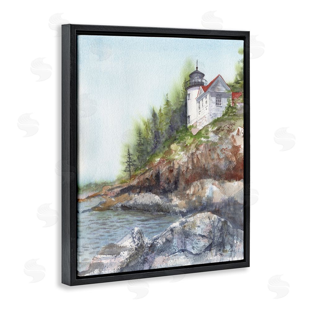 Patti Bishop Bass Harbor Lighthouse Black Floating Frame Canvas Wall Art Print