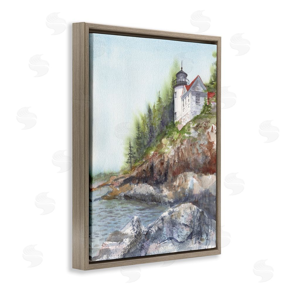 Patti Bishop Bass Harbor Lighthouse Brown Floating Frame Canvas Wall Art Print
