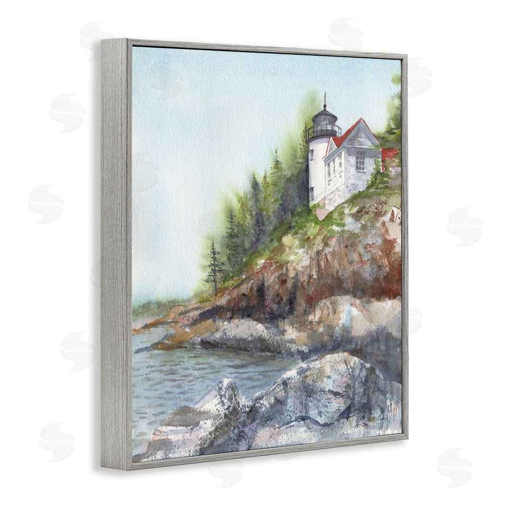 Patti Bishop Bass Harbor Lighthouse Gray Framed Giclee Wall Art Print