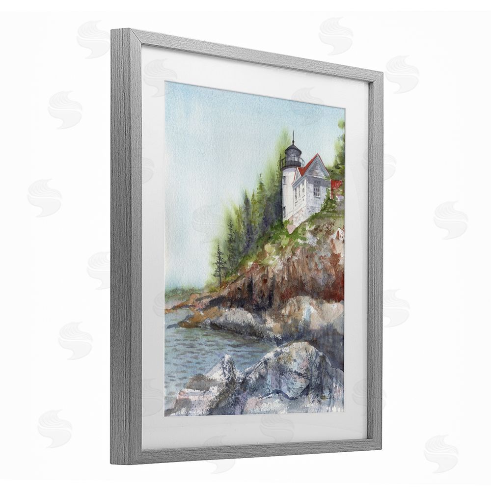 Patti Bishop Bass Harbor Lighthouse Gray Framed Print Under Glass Wall Art