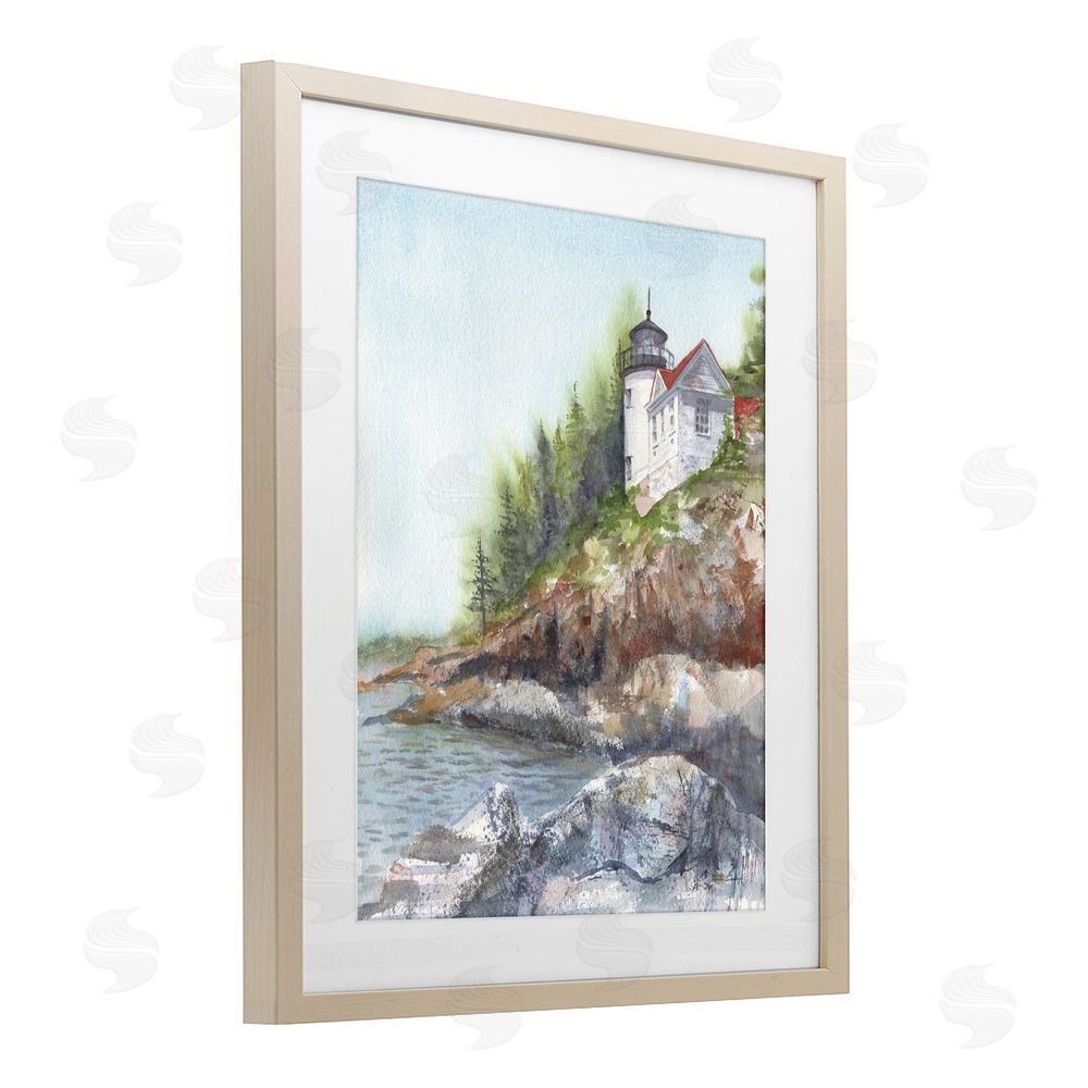 Patti Bishop Bass Harbor Lighthouse Brown Framed Print Under Glass Wall Art