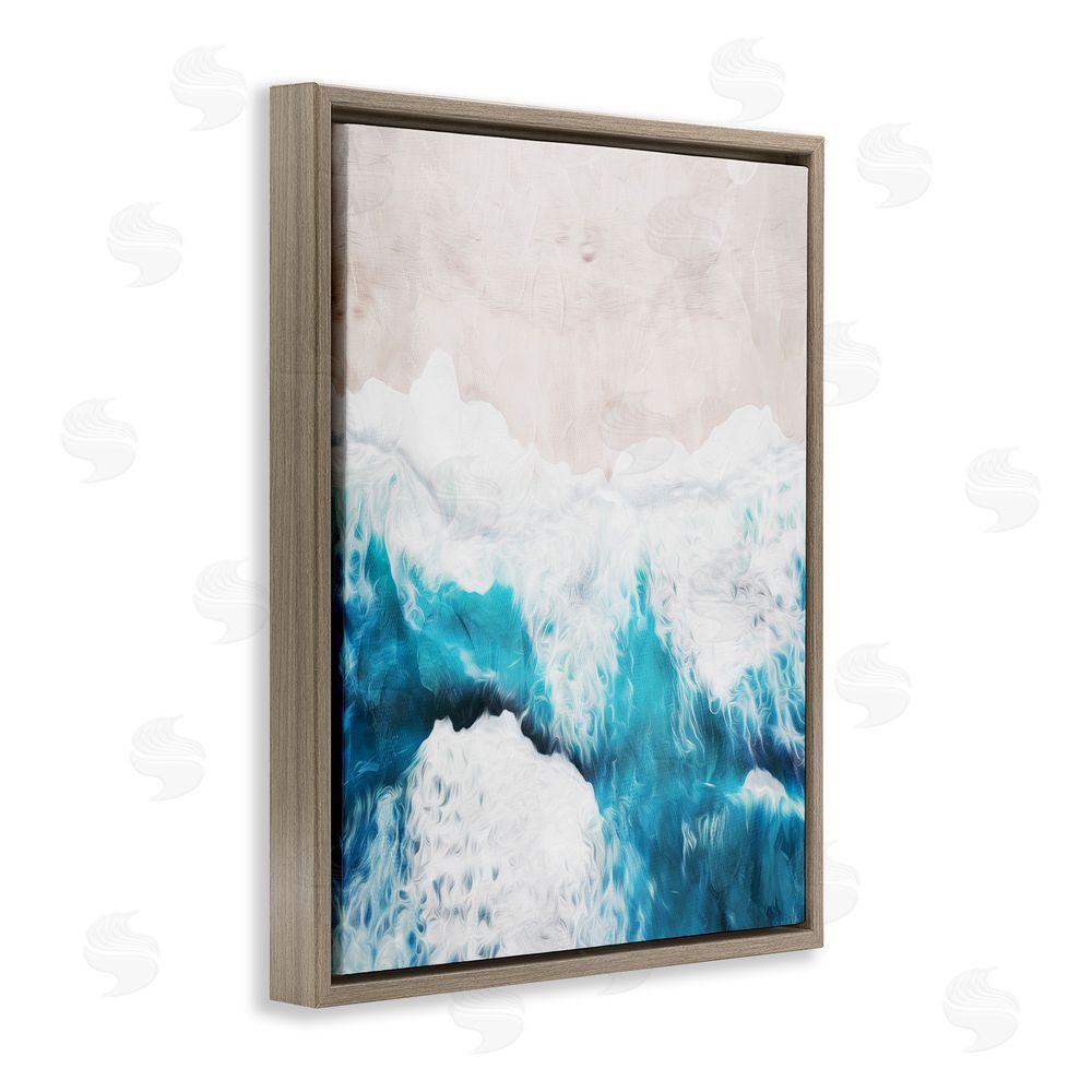 Milli Villa On The Beach Aerial Brown Floating Frame Canvas Wall Art Print