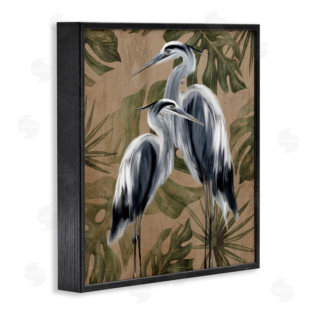 Kim Allen Two Herons over Tropical Leaves Black Framed Giclee Wall Art Print