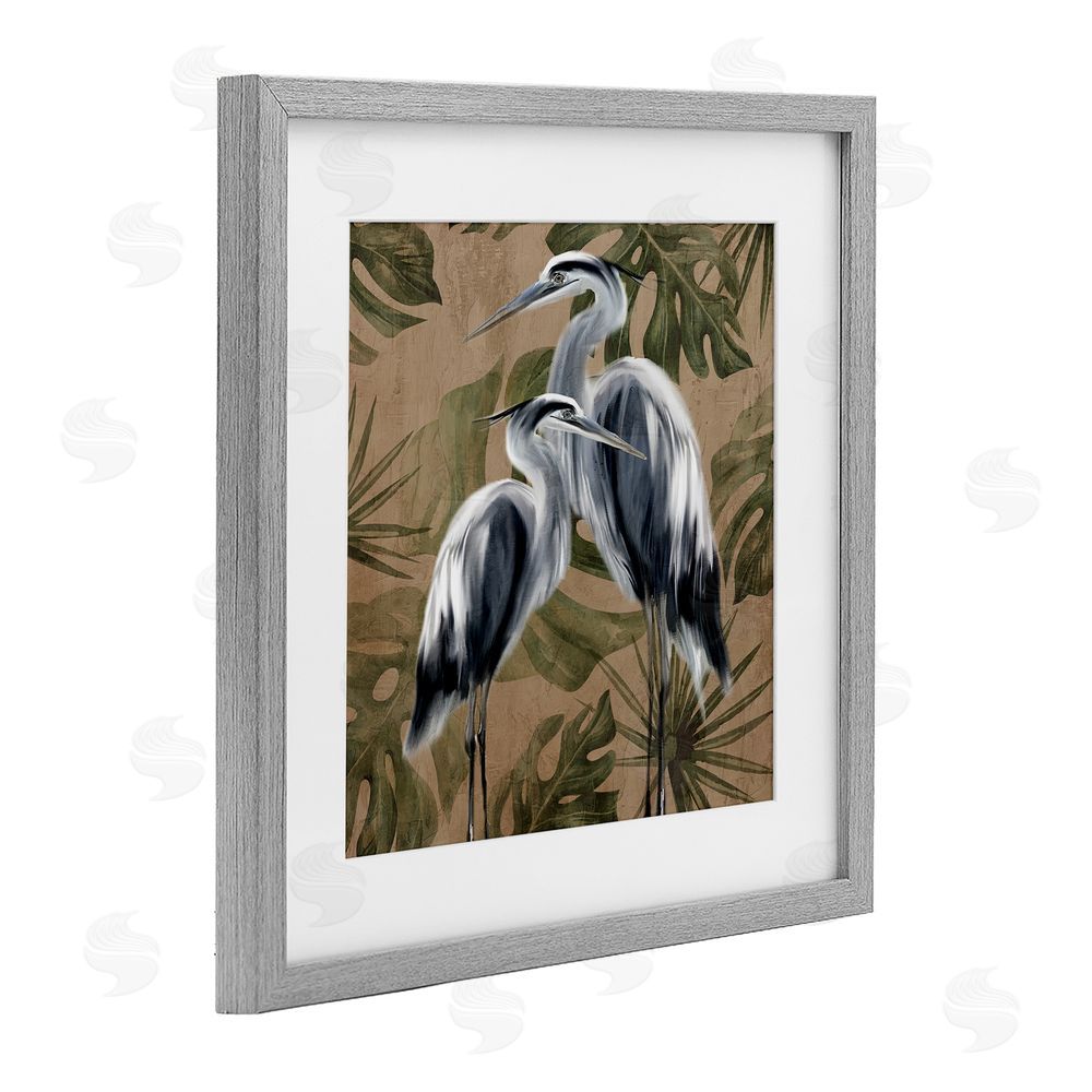 Kim Allen Two Herons over Tropical Leaves Gray Framed Print Under Glass Wall Art