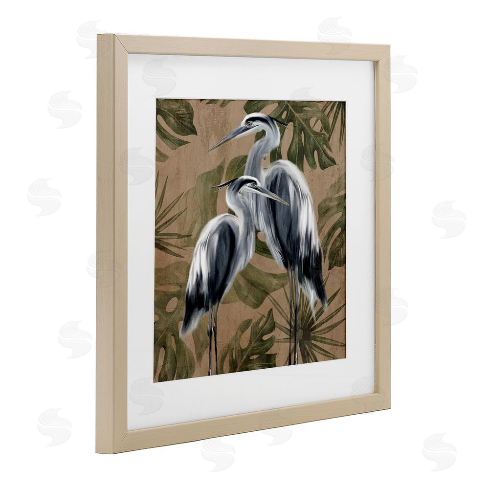 Kim Allen Two Herons over Tropical Leaves Brown Framed Print Under Glass Wall Art