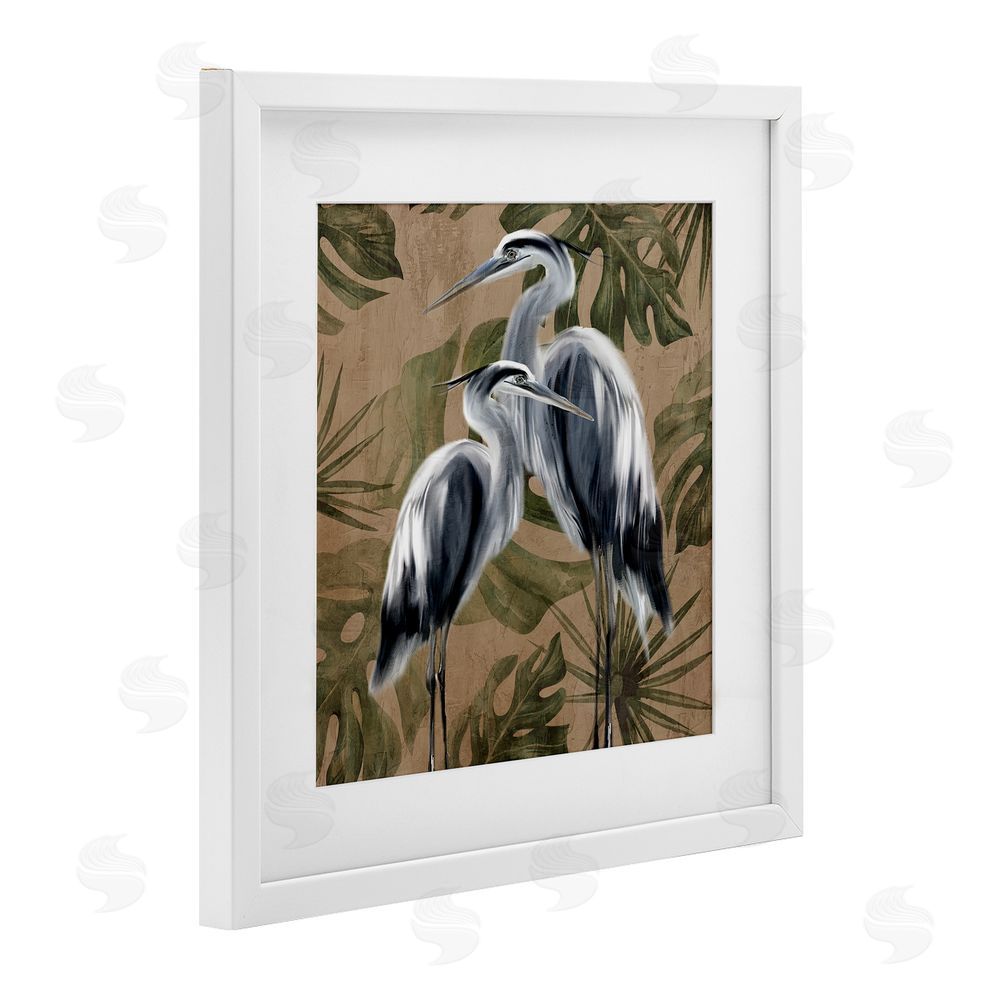 Kim Allen Two Herons over Tropical Leaves White Framed Print Under Glass Wall Art