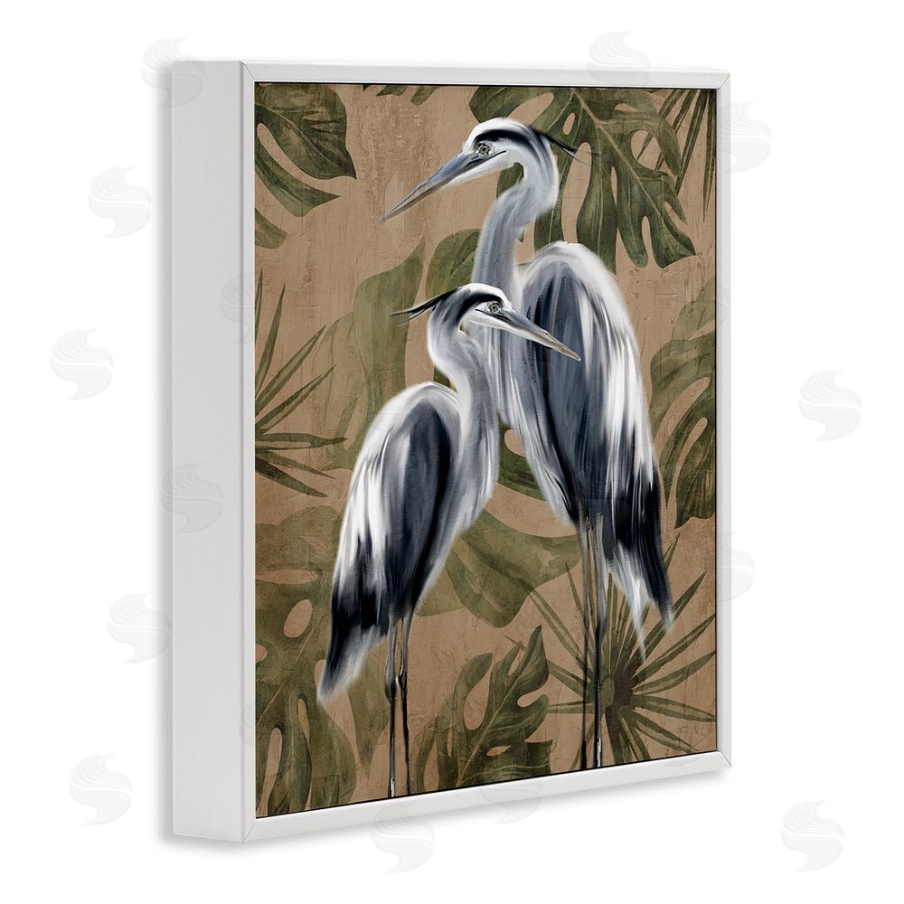 Kim Allen Two Herons over Tropical Leaves White Framed Giclee Wall Art Print