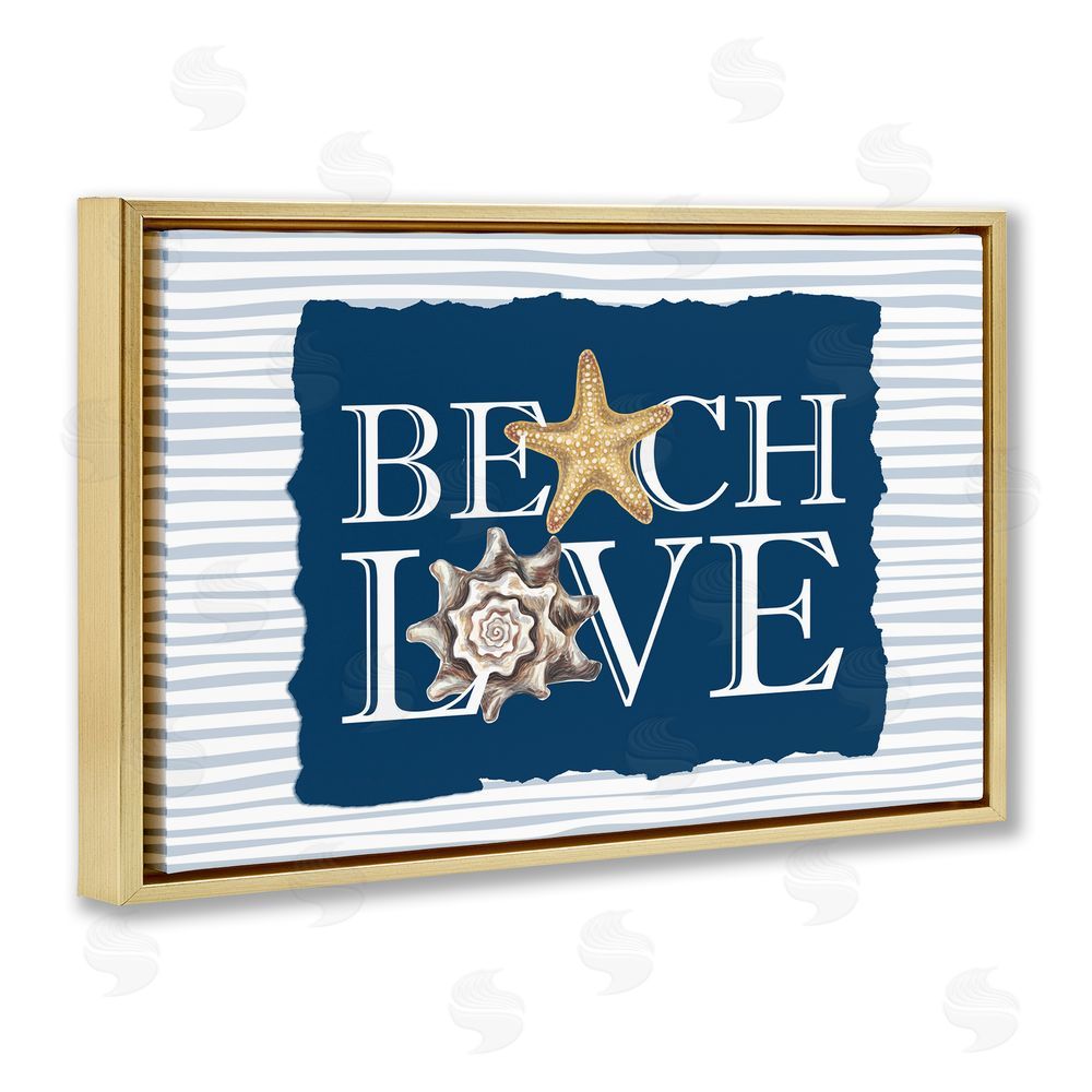 Kim Allen Beach Love Seashells Gold Floating Frame Canvas Wall Art Print
