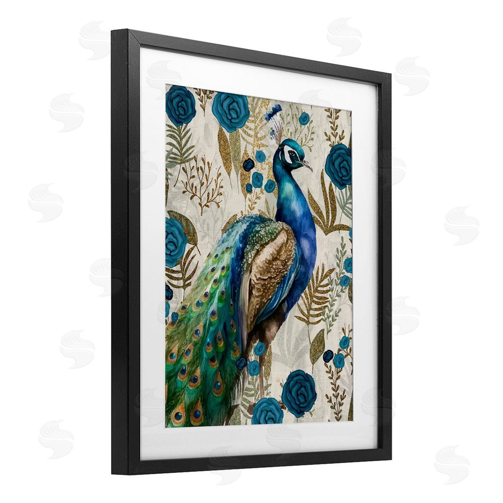 Kim Allen Peacock Pride Botanicals Black Framed Print Under Glass Wall Art