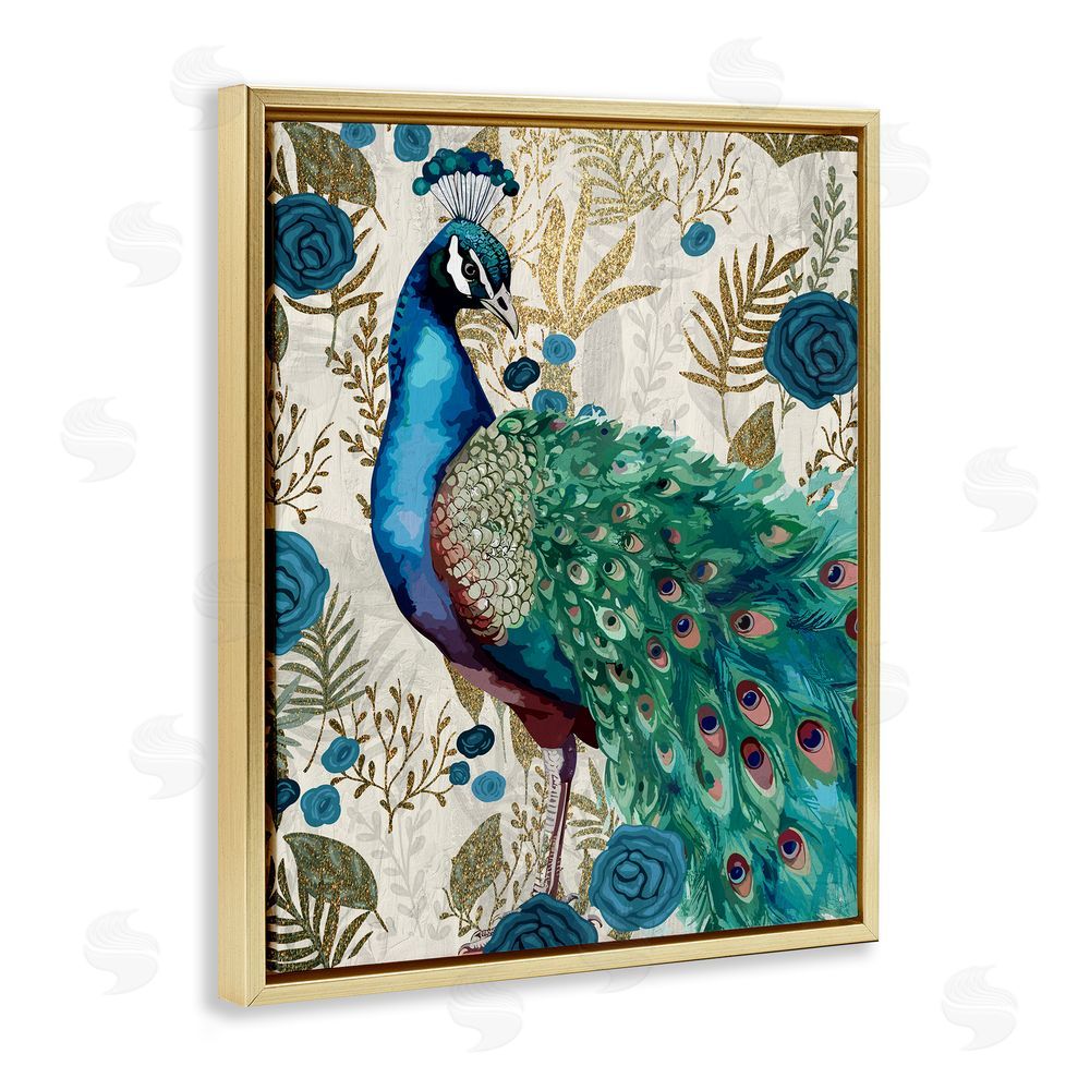 Kim Allen Rococo Peacock Pride Gold Floating Frame Canvas Wall Art Print