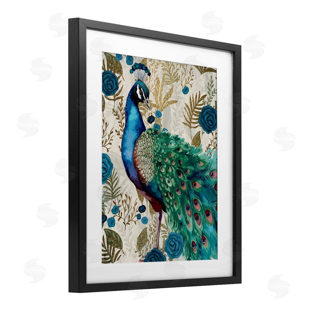 Kim Allen Rococo Peacock Pride Black Framed Print Under Glass Wall Art