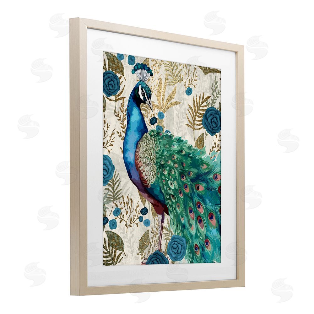 Kim Allen Rococo Peacock Pride Brown Framed Print Under Glass Wall Art
