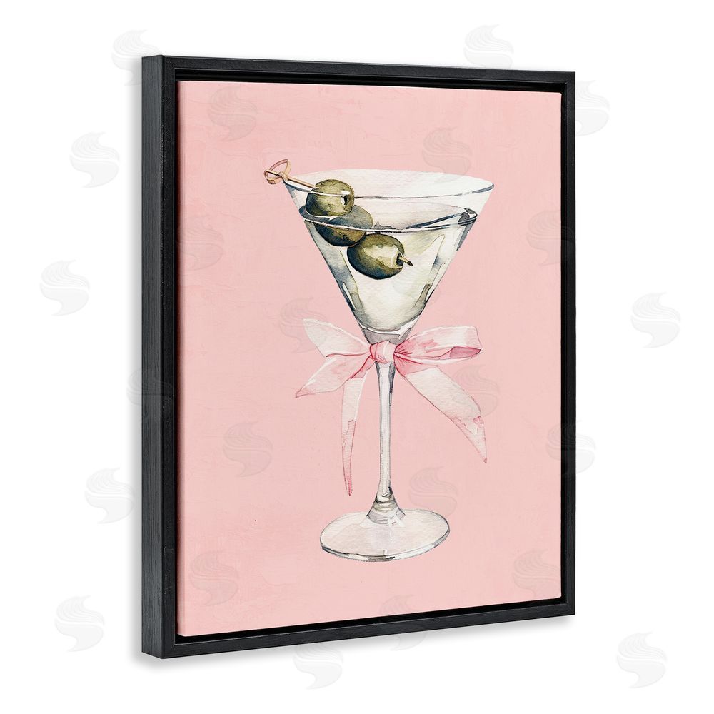 Kim Allen Martini with Pink Bow Black Floating Frame Canvas Wall Art Print