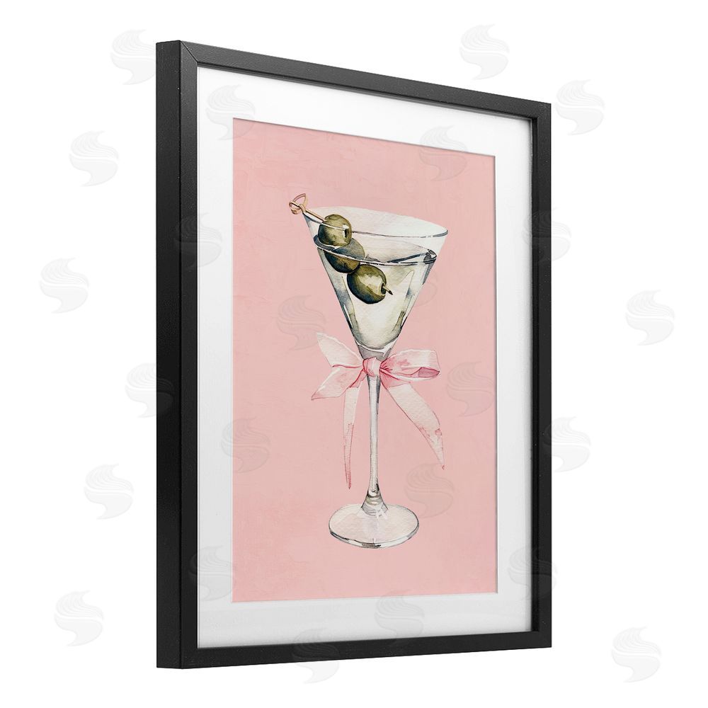 Kim Allen Martini with Pink Bow Black Framed Print Under Glass Wall Art