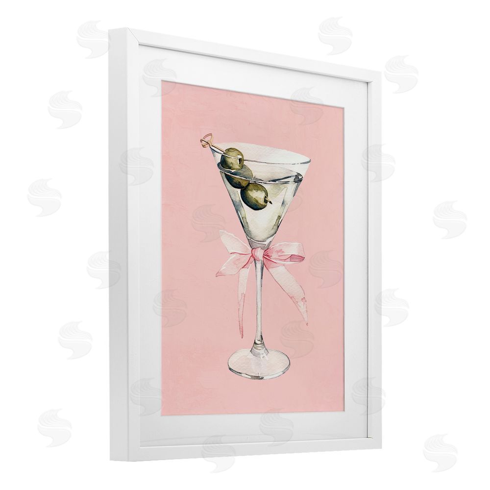 Kim Allen Martini with Pink Bow White Framed Print Under Glass Wall Art