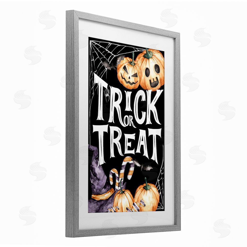 Kim Allen Trick Or Treat Creepy Traditions Gray Framed Print Under Glass with White Mat Wall Art