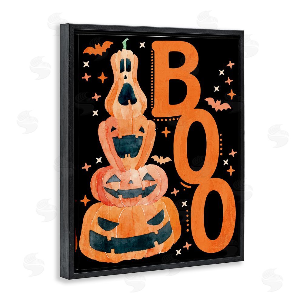 Kim Allen Boo with Whimsical Jack-o-Lanterns Black Floating Frame Canvas Wall Art Print