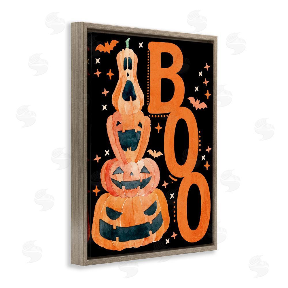 Kim Allen Boo with Whimsical Jack-o-Lanterns Brown Floating Frame Canvas Wall Art Print