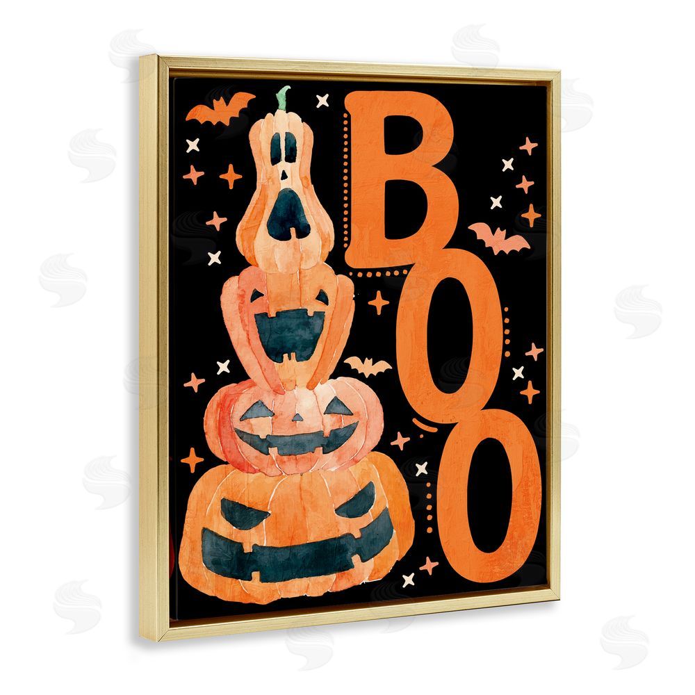 Kim Allen Boo with Whimsical Jack-o-Lanterns Gold Floating Frame Canvas Wall Art Print