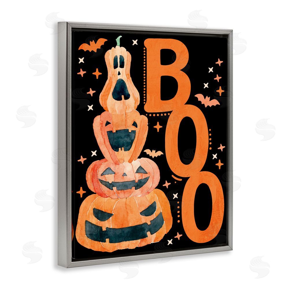 Kim Allen Boo with Whimsical Jack-o-Lanterns Gray Floating Frame Canvas Wall Art Print