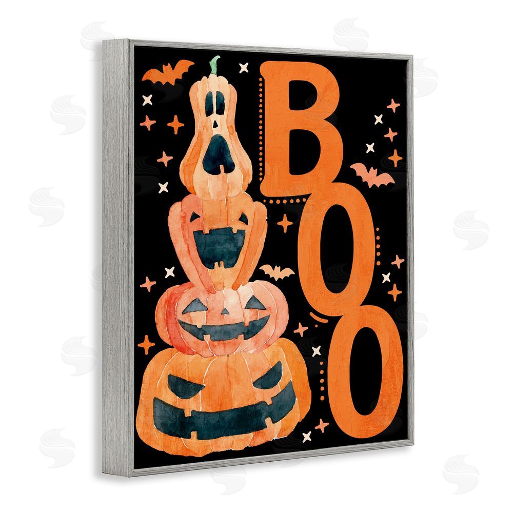 Kim Allen Boo with Whimsical Jack-o-Lanterns Gray Framed Giclee Wall Art Print