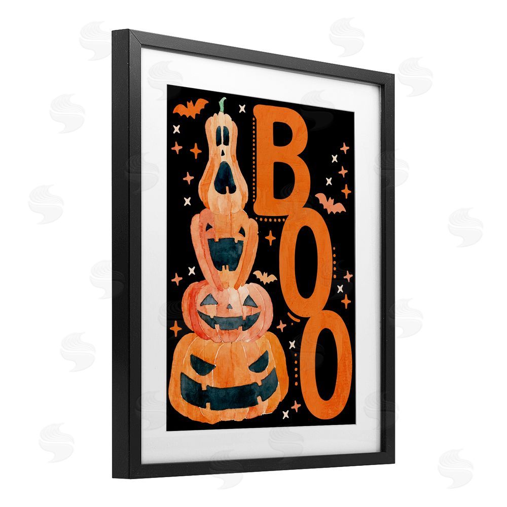Kim Allen Boo with Whimsical Jack-o-Lanterns Black Framed Print Under Glass with White Mat Wall Art