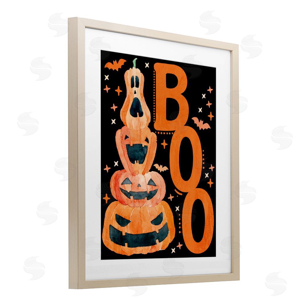 Kim Allen Boo with Whimsical Jack-o-Lanterns Birch Framed Print Under Glass with White Mat Wall Art