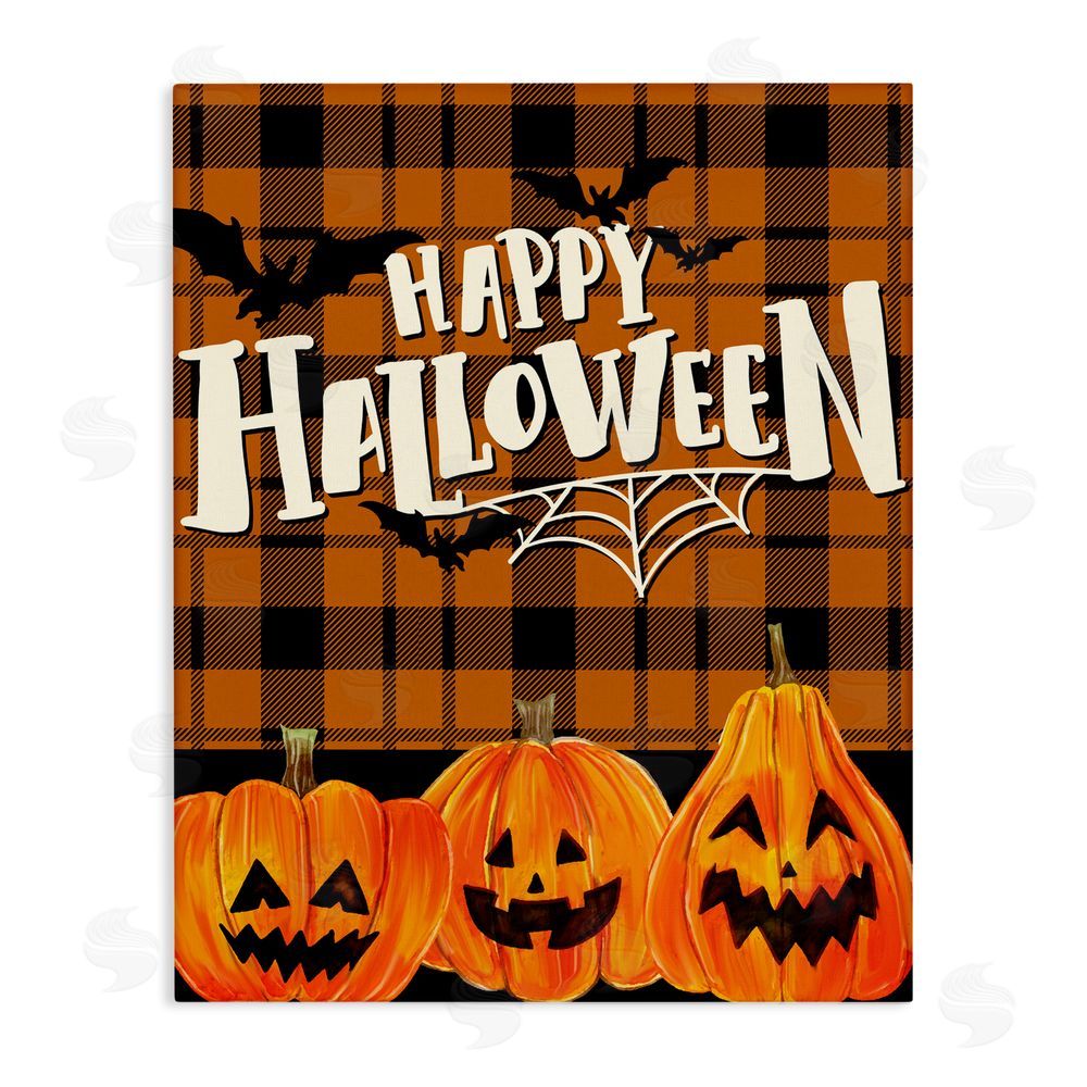 Kim Allen Halloween Jack-o-Lanterns on Plaid Canvas Wall Art Print