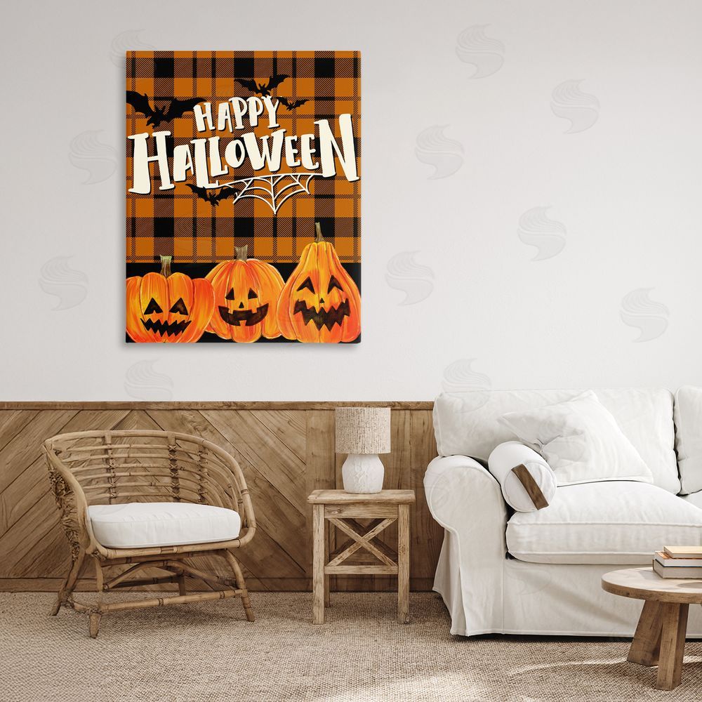 Kim Allen Halloween Jack-o-Lanterns on Plaid Canvas Art on Wall
