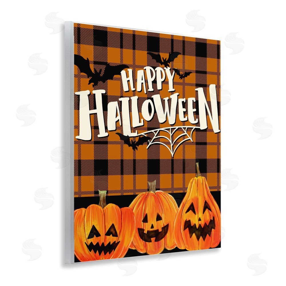 Kim Allen Halloween Jack-o-Lanterns on Plaid Wall Plaque Art Print