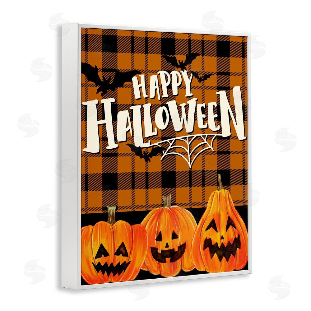 Kim Allen Halloween Jack-o-Lanterns on Plaid White Framed Giclee Wall Art Print