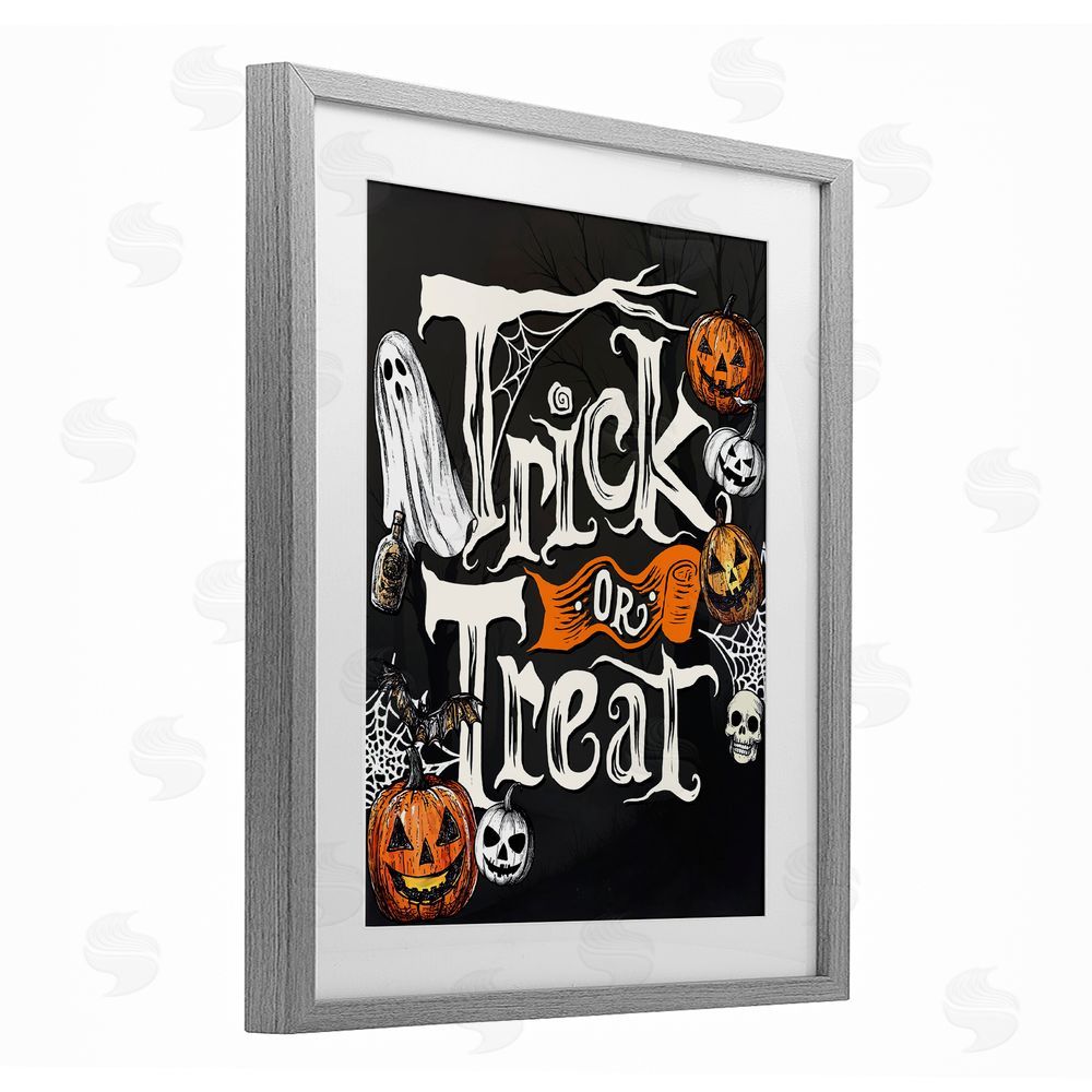 Kim Allen Trick Or Treat Vintage Traditions Gray Framed Print Under Glass with White Mat Wall Art