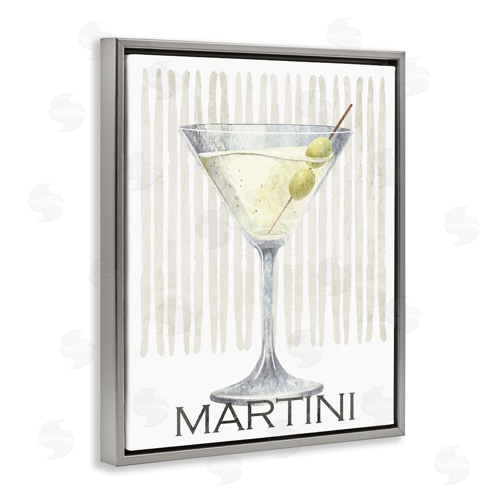 Kim Allen Subtle Martini Drink Gray Floating Frame Canvas Wall Art Print