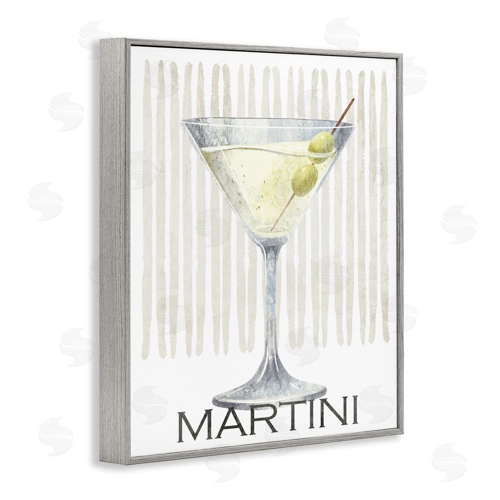 Kim Allen Subtle Martini Drink Gray Framed Giclee Wall Art Print