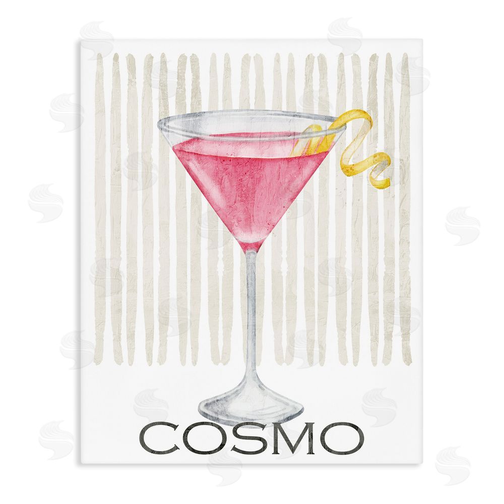 Kim Allen Pink Cosmo on Stripes Stretched Canvas Wall Art Print